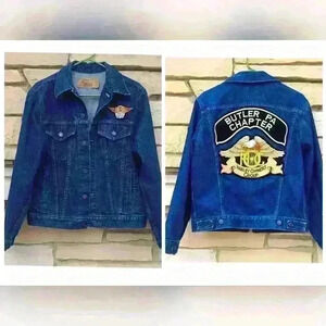 Vintage denim jacket Butler PA chapter Harley owners group ladies sz M